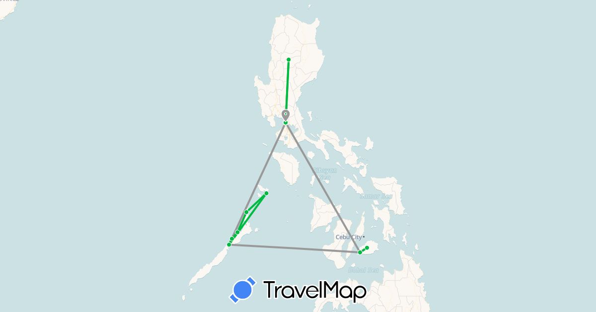 TravelMap itinerary: driving, bus, plane in Philippines (Asia)